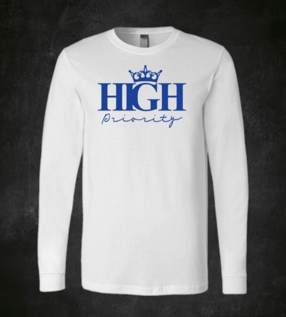 White Long Sleeve Royal Blue